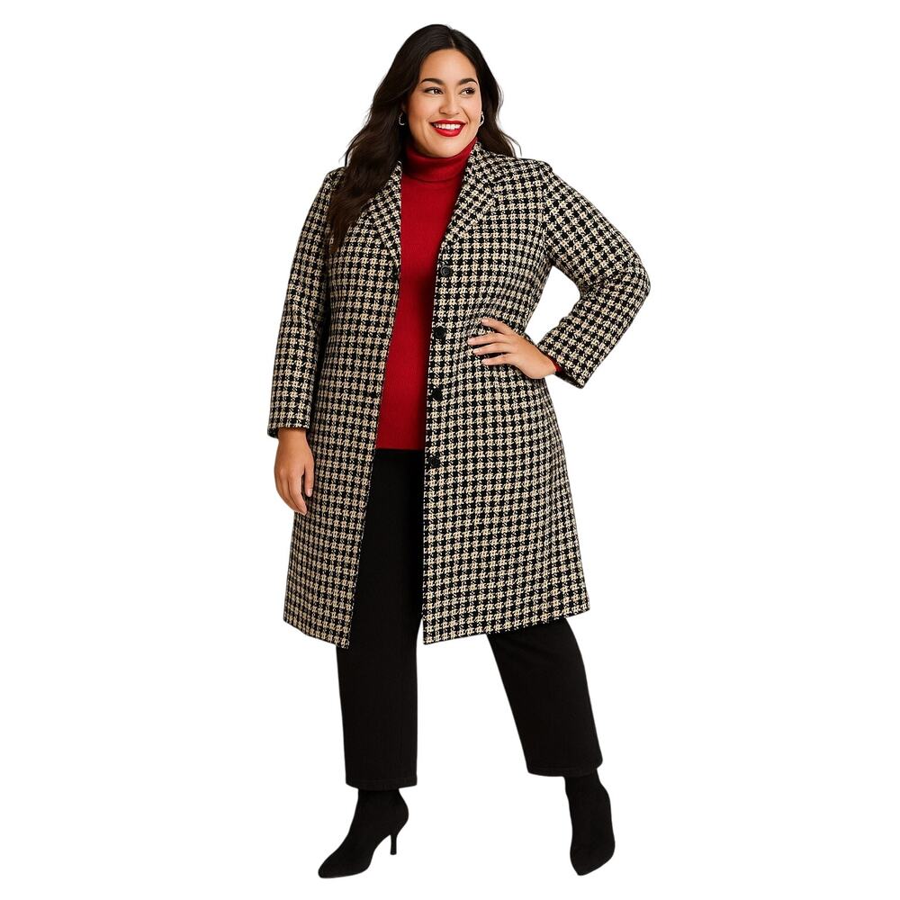 Judith Hart Black Ivory Knee-Length Coat 22W Fully‎ Lined